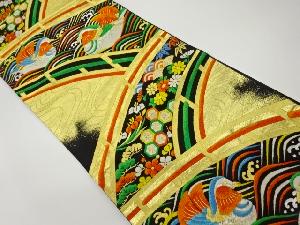 波・橋に鴛鴦・草花・古典柄模様織出し袋帯